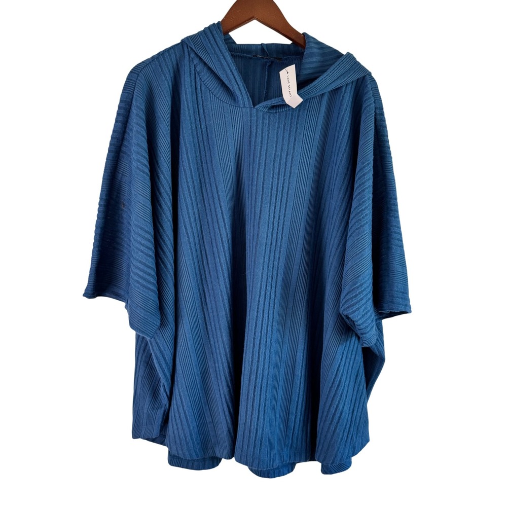 Lane Bryant Hooded Poncho Top Ribbed Knit Blue Plus Size 18/20